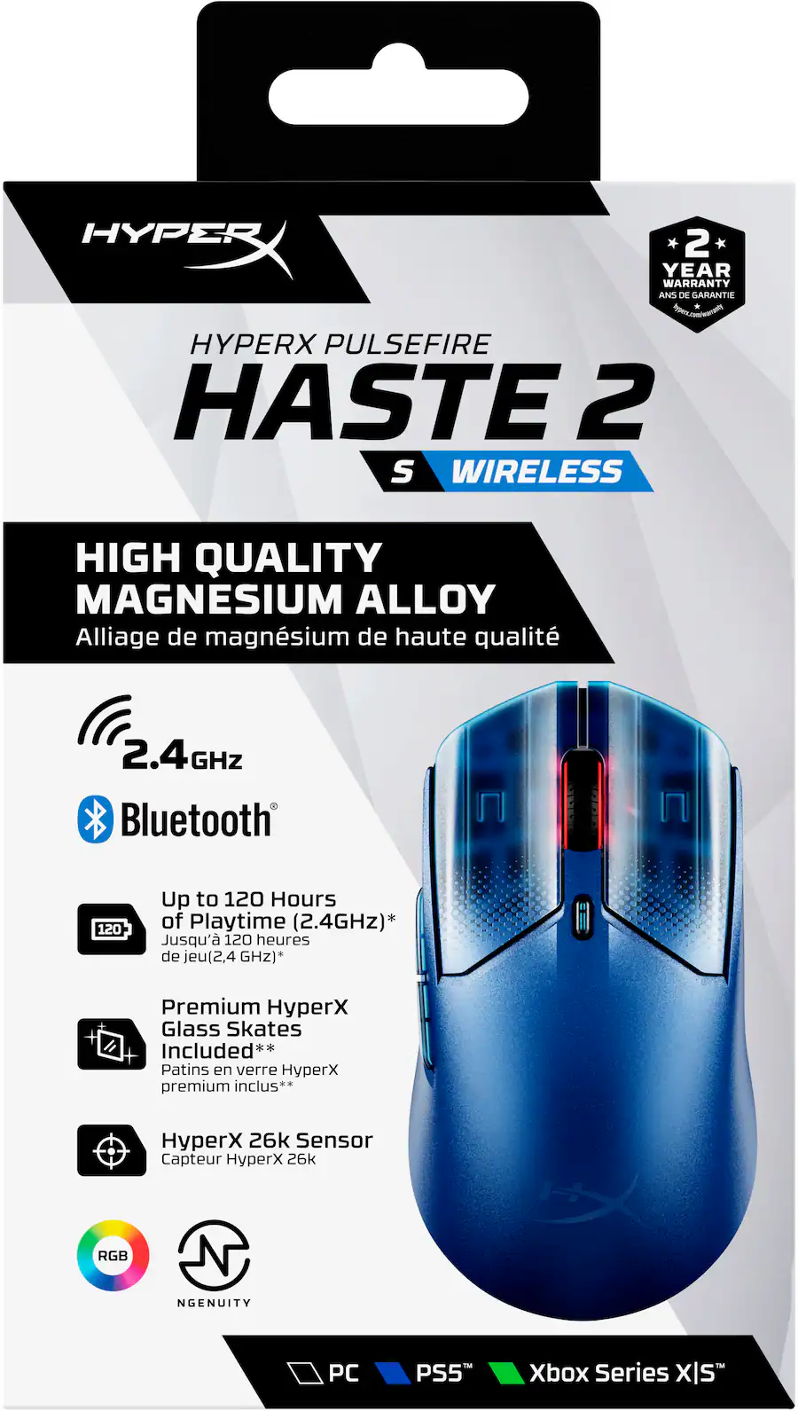 HyperX Pulsefire Haste S Lightweight Wireless Optical Gaming Mouse with RGB Lighting Wireless Navy