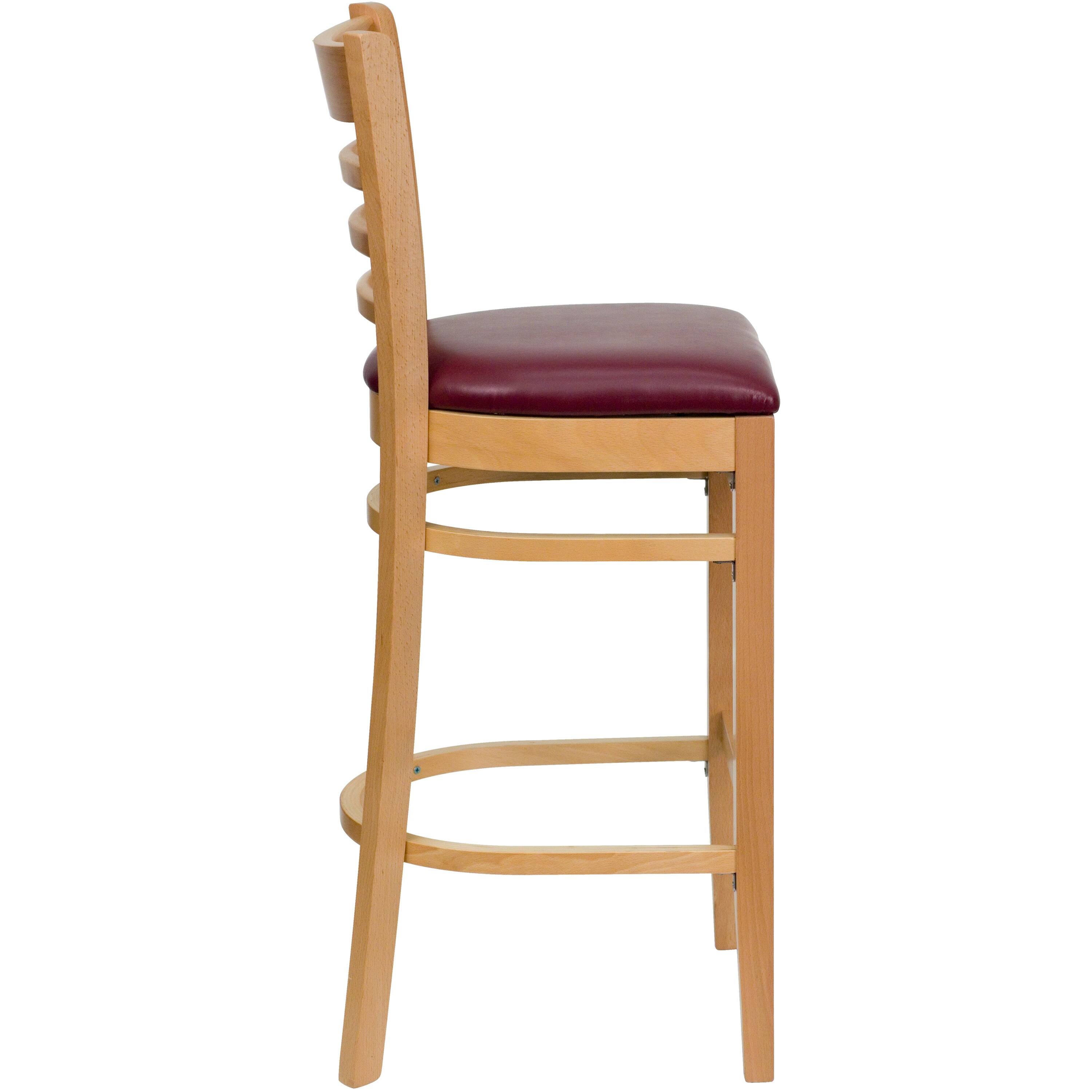Alt View 5. Emma + Oliver - Bar Stools | Set of 2 Wood Bar Stools with Back - Burgundy Vinyl Seat/Natural Wood Frame.