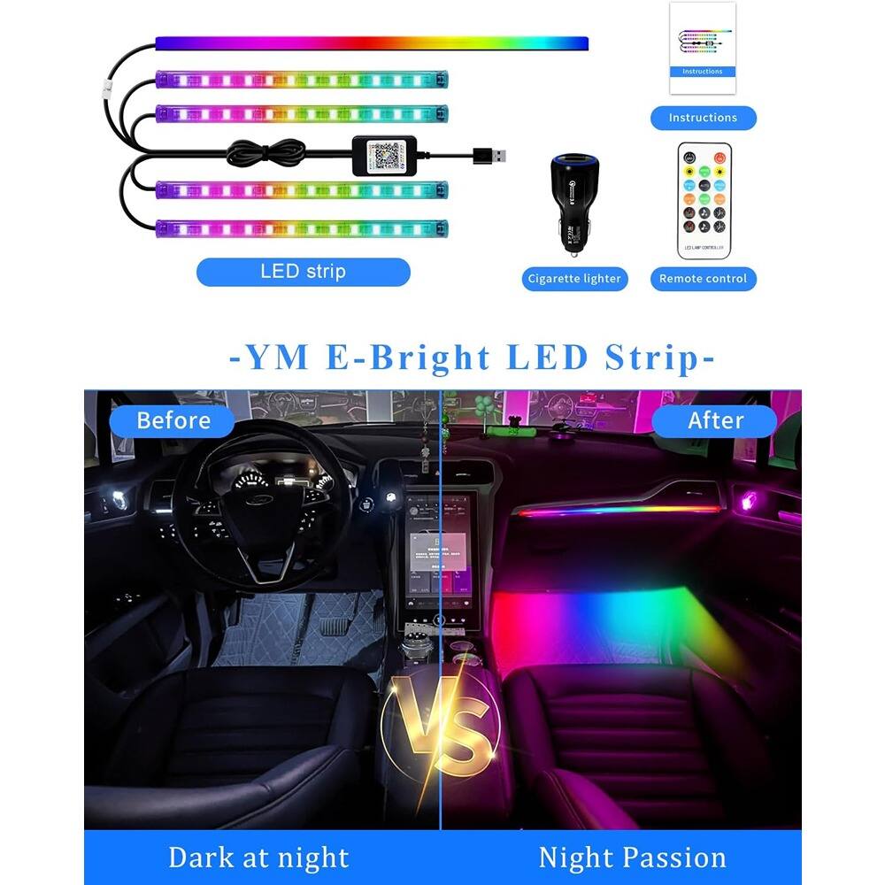- YM E-Bright LED Strip -

LED strip  
Cigarette lighter  
Remote control  

Instructions  

Before  
Dark at night  

After  
Night Passion