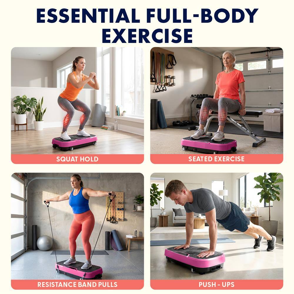 ESSENTIAL FULL-BODY EXERCISE

SQUAT HOLD

SEATED EXERCISE

RESISTANCE BAND PULLS

PUSH-UPS