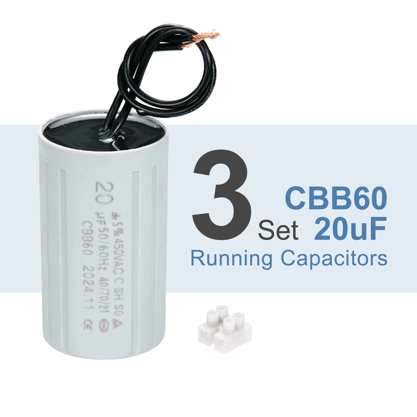 3 CBB60 Set 20uF Running Capacitors

20 µF ±5% 450VAC C 2024.11 40/70/21 SH OS

CBB60 50/60Hz