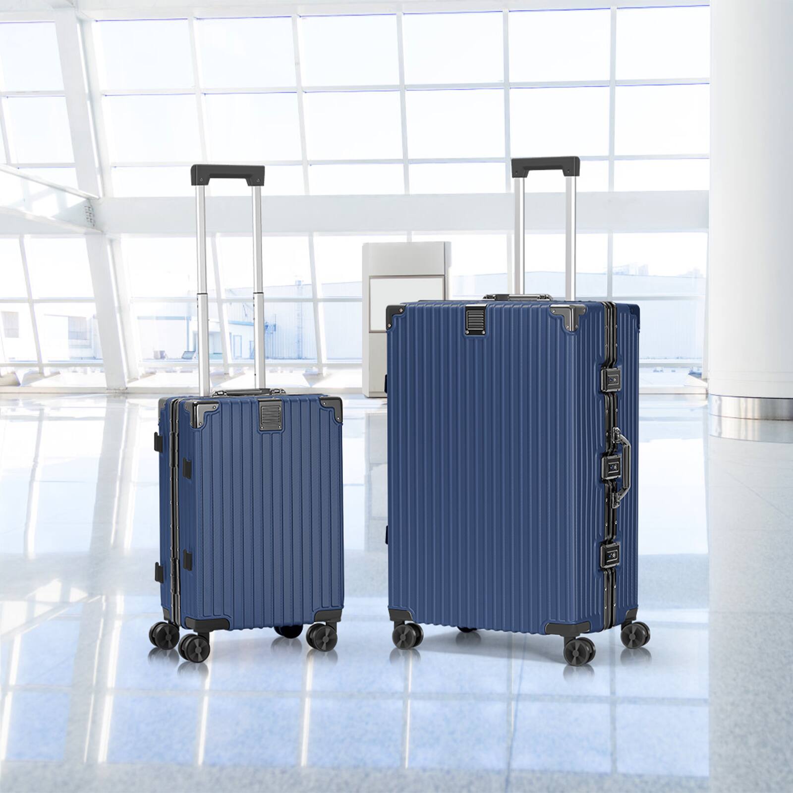 Alt View 1. Oumilen - 2 Piece Aluminum Frame Luggage Set – 20in Carry On & 28in Checked with TSA Lock, Blue, 360° Spinner Wheels - Blue.