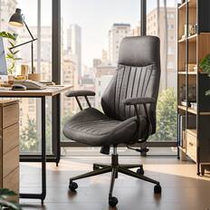 Front. Ovios - Ergonomic High Back Office Chair, 300lb Capacity, Suede Fabric & Smooth Rolling Wheels for Workspace - Dark Grey.
