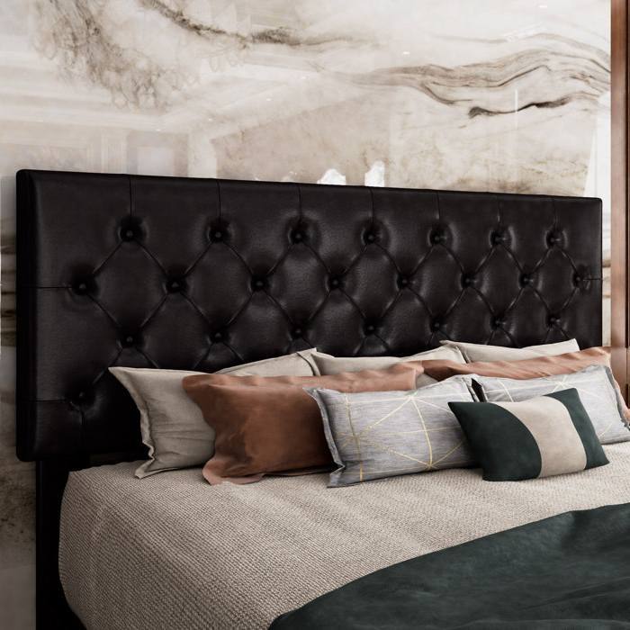 Left. Hivvago - Hivvago King Faux Leather Upholstered Platform Bed with Button-Tufted Headboard - Black.