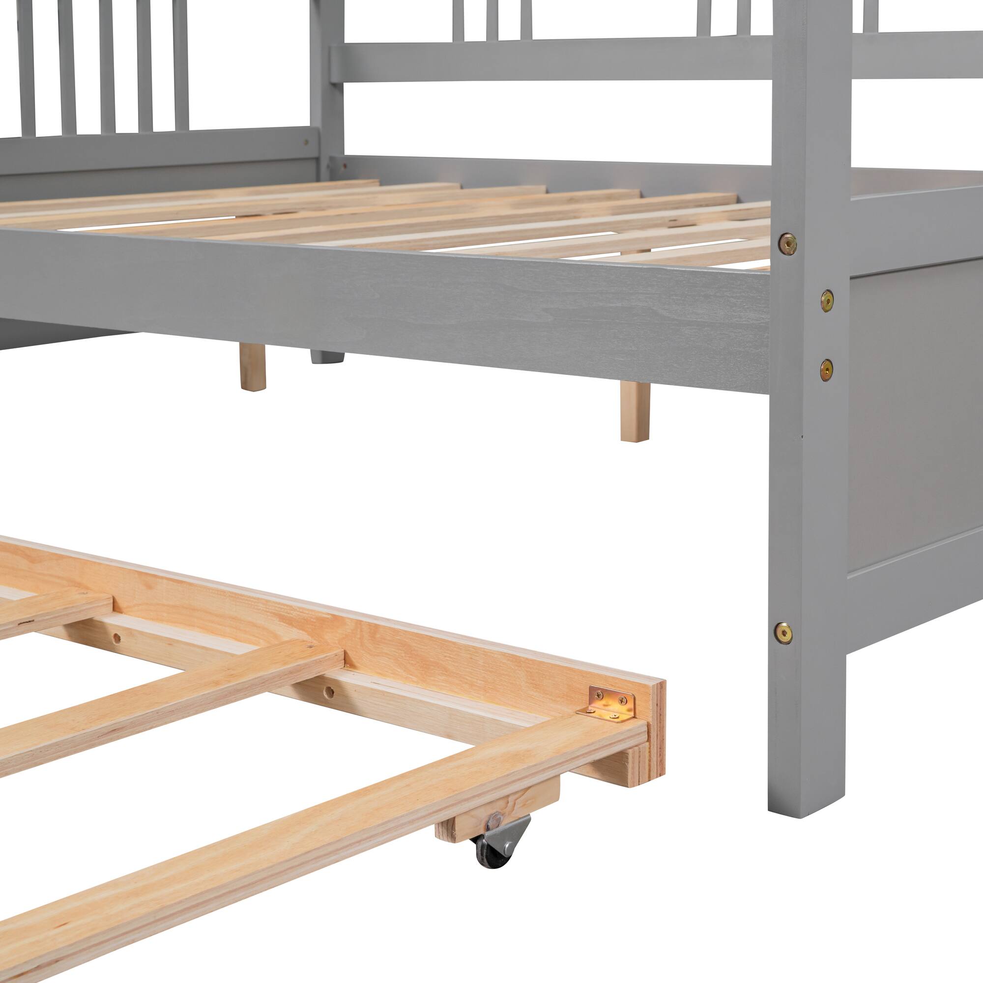 Alt View 5. Tiramisubest - Full Size Daybed Wood Bed with Twin Size Trundle,Gray - Gray.