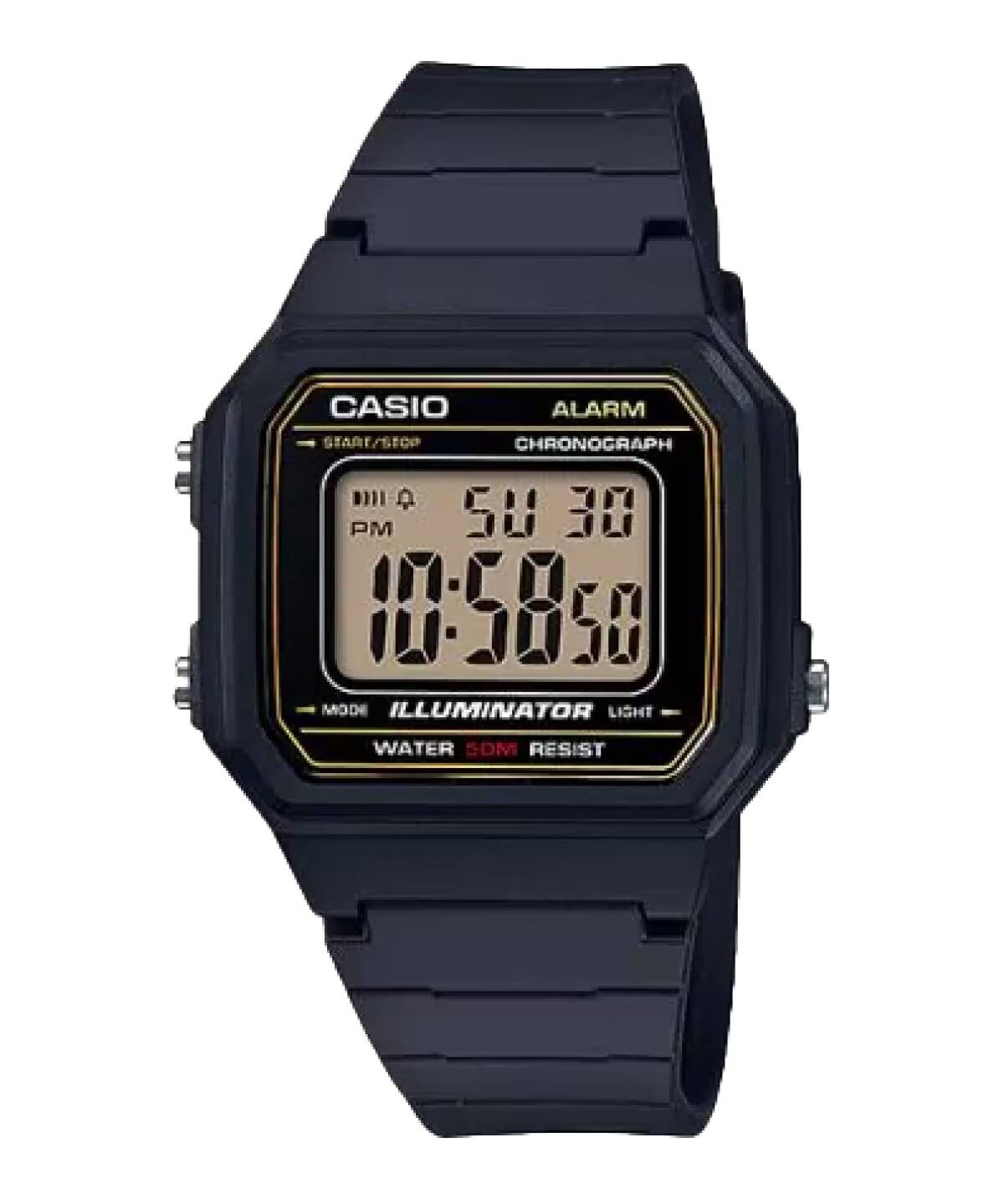 Casio - Men's Classic Digital Watch with Gold Dial - W-217H-9AV - Black