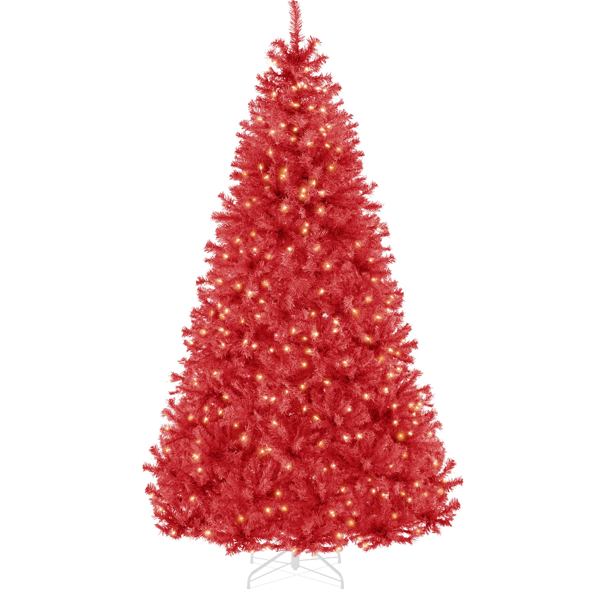 Front. Best Choice Products - Best Choice Products 7.5ft Pre-Lit Red Christmas Tree, Artificial Holiday Decoration w/ 550 Lights - Red.