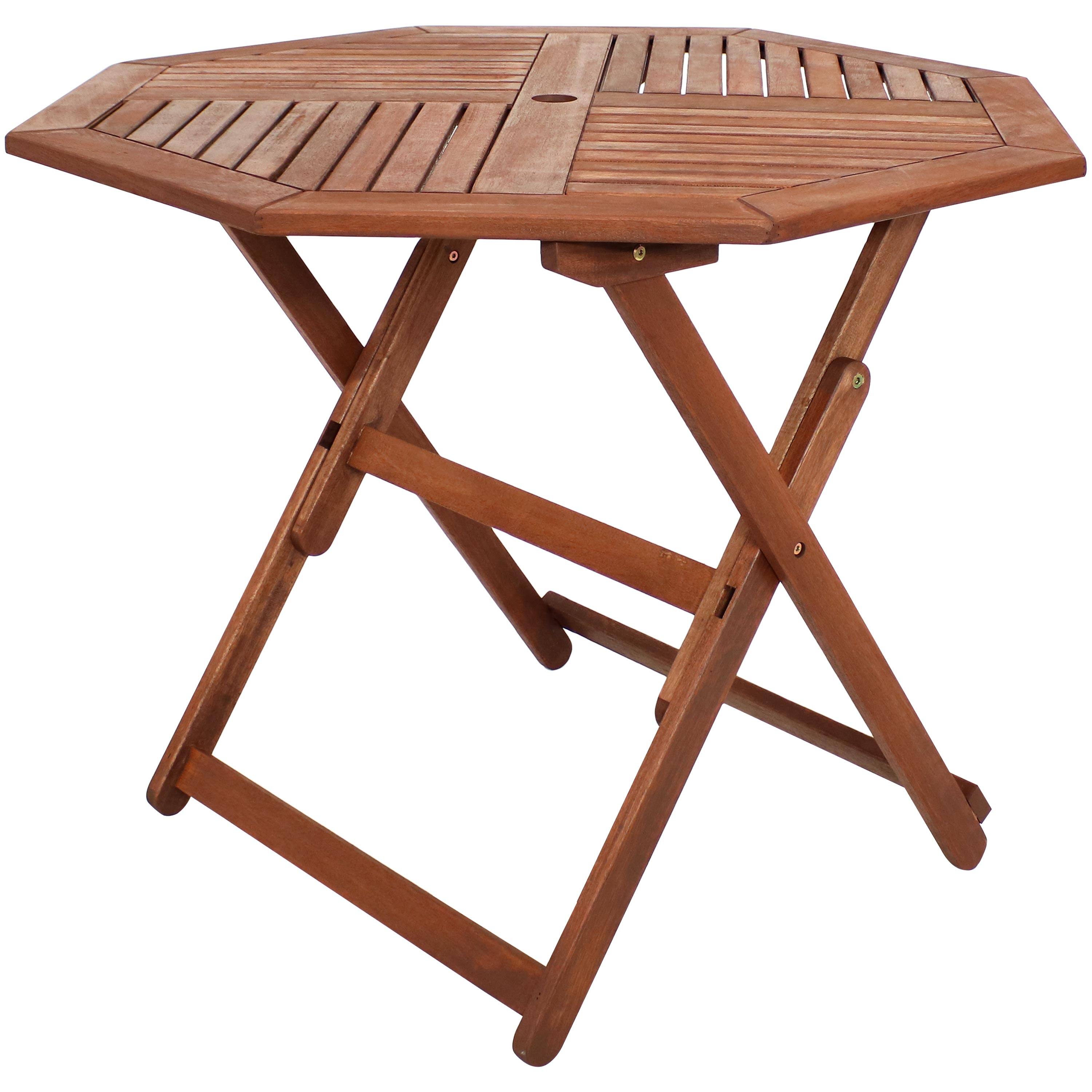Front. Sunnydaze - 35.5 in Meranti Wood Folding Octagon Patio Dining Table - Brown.