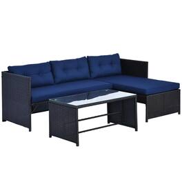 Resenkos - 3 Pieces Patio Furniture Set, Outdoor Sectional Furniture, PE rattan - Blue