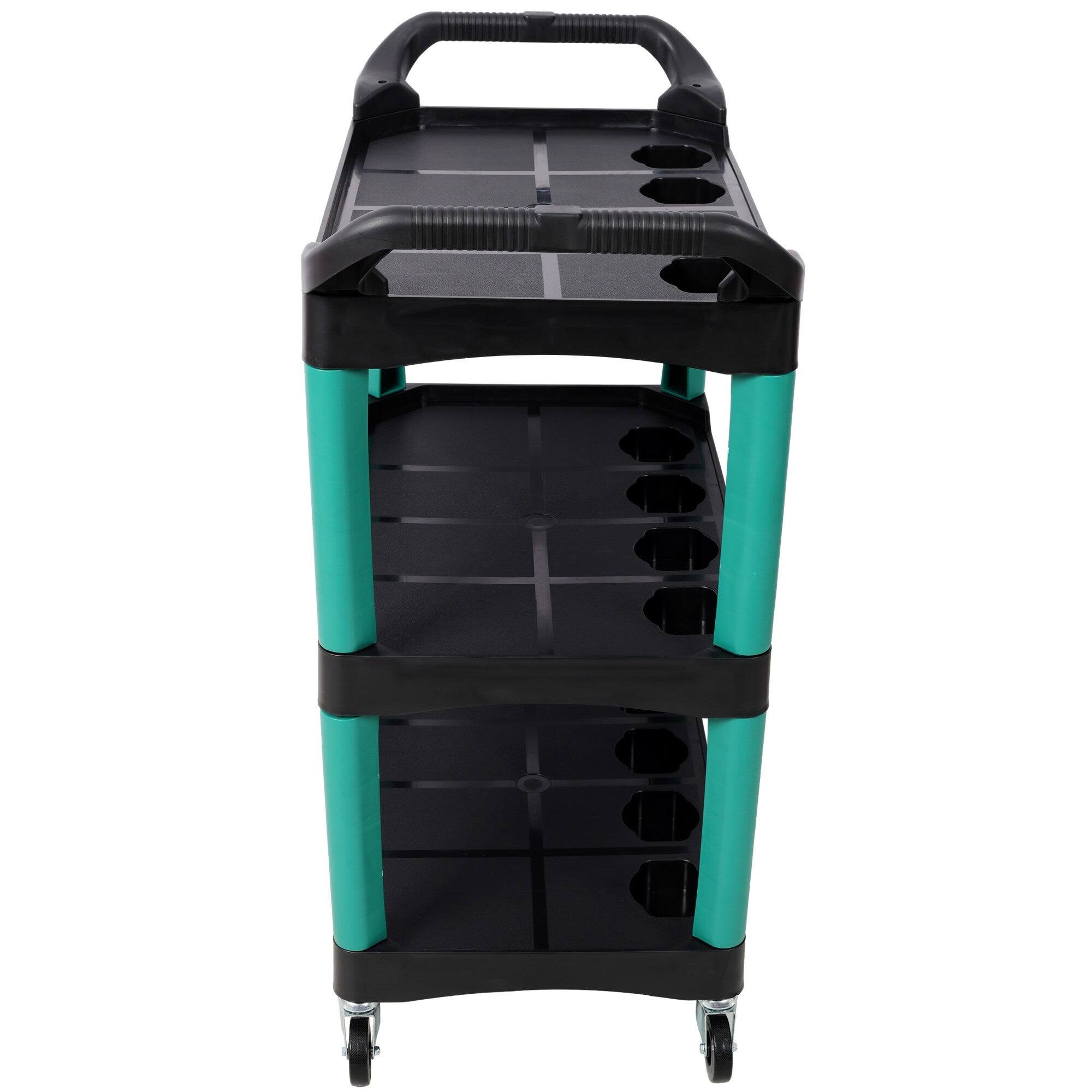 Alt View 1. Boyel Living - 17 Inches 3 Tier Black Green Rolling Plastic Utility Tool Cart With Wheels Panel Hook - Green.