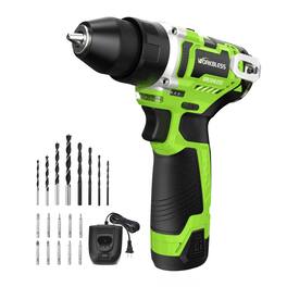 Unique Bargains - 12V Brushless Cordless Drill, LCD Smart Display, 29+1 Torque, 3/8" Metal Chuck, 2.0Ah Battery, Fast Charger, 18pcs Bits - Green