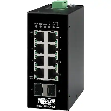 PWR RPS ALM 9 10 SFP 1 2 3 4 5 6 7 LNK ACT 8 9 10 TRIPP-LITE Model: NGI-U08C2