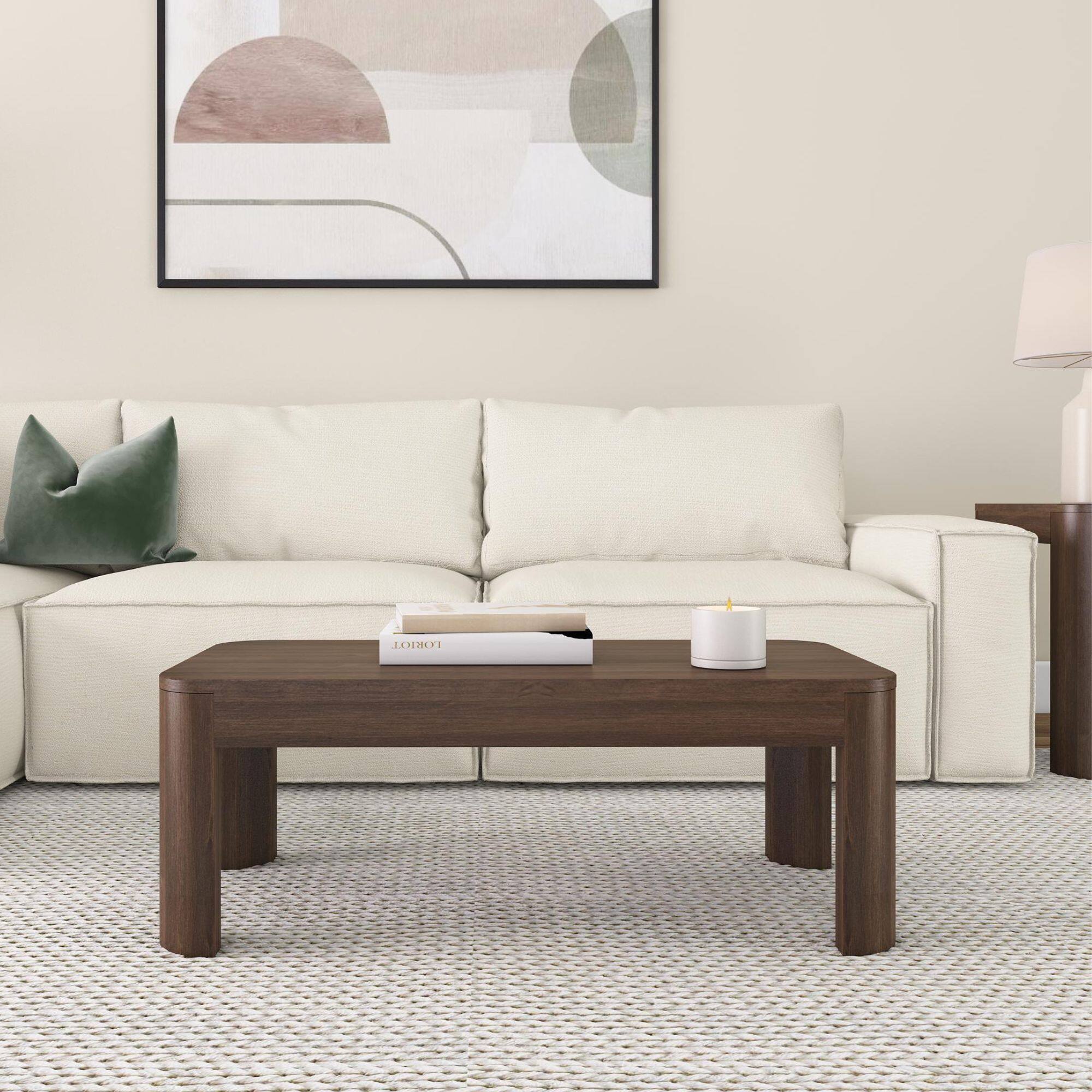 Alt View 1. Plank+Beam - Modern Rounded Rectangular Coffee Table (40in x 20in / 1020mm x 510mm), Walnut - Walnut.