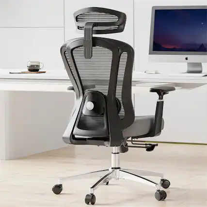 Front. HTUTWOO - Ergonomic Office Desk Chair-High Back Computer Chair with Wheels,Adjustable Seat Depth,3D Armrests,Adjustable Headrest - Grey.