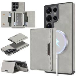 Dteck - Detachable Wallet Case for Samsung Galaxy S25 Ultra,Premium PU Leather Flip Card Holder Stand Shockproof Mag Safe Cover - Gray