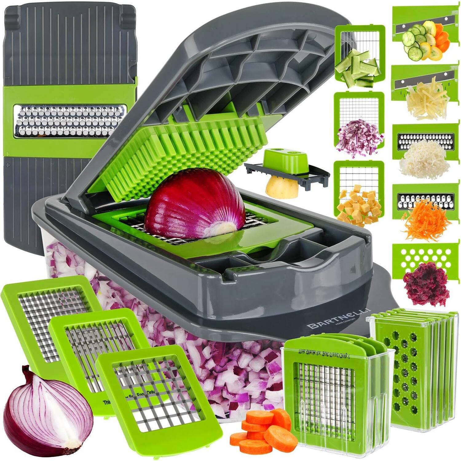 PARKER SLATER - 15-Piece Vegetable Chopper and Slicer Set – Multifunctional Kitchen Gadget with Container - Gray