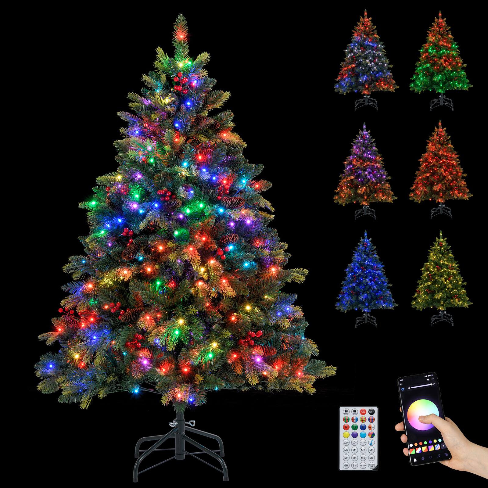 Alt View 4. Gymax - Gymax 5 FT Smart Pre-Lit Artificial Christmas Tree w/ Remote Control Twinkling Modes - Green.