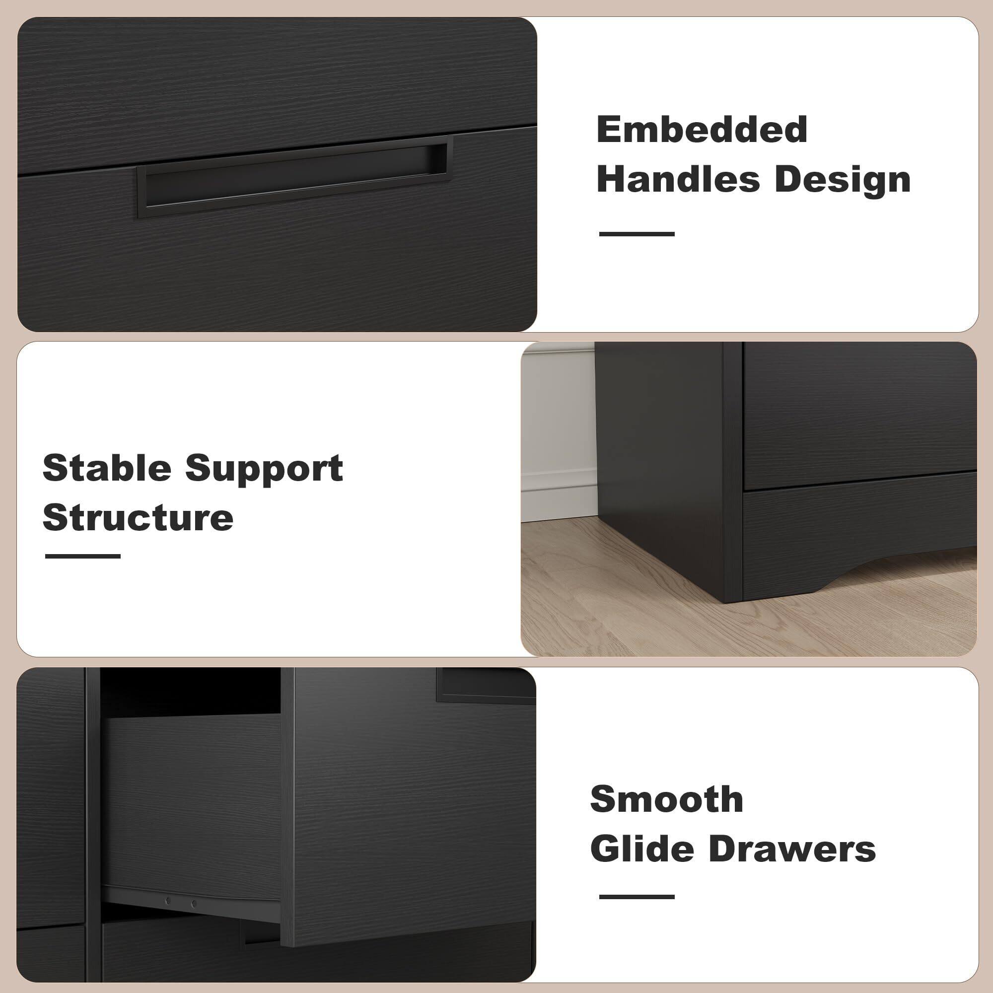 Alt View 4. Acekool - 6 Drawer Dresser for Bedroom, Natural Modern Double Dresser Organizer with Embedded Handles Design - Black.