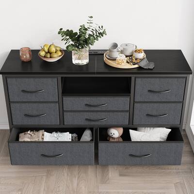 grey dresser tv stand Amazon.com: WLIVE Grey Dresser TV Stand for 45, 50, 55 inch TV, Entertainment Center with LED Lights & Charging Station, Chest of Drawers with 8 Fabric Drawers and Open Storage Shelves for