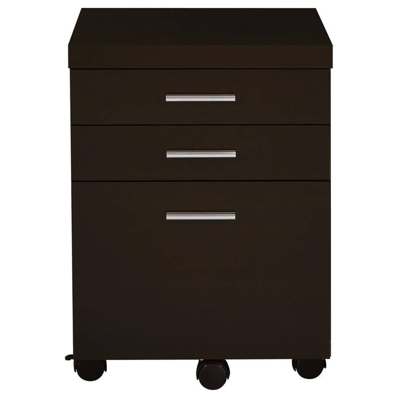 Angle. HTUTWOO - 18.00" Cappuccino 3-Drawer File Cabinet - Mobile Wood Filing Cabinet with Casters, Silver Hardware, Home Office Storage - Brown.