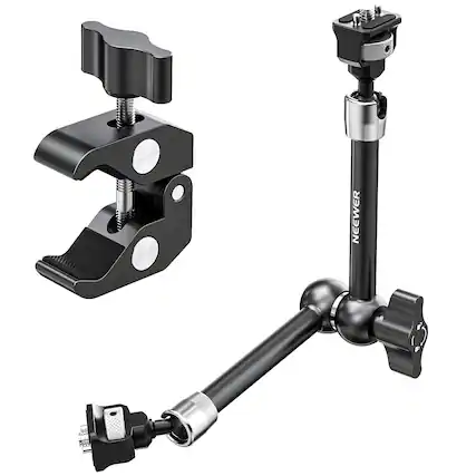 Front. Neewer - 11" Magic Arm with Super Clamp - Camera Monitor Mount for DSLR, Action Cam & Video Light - Black.