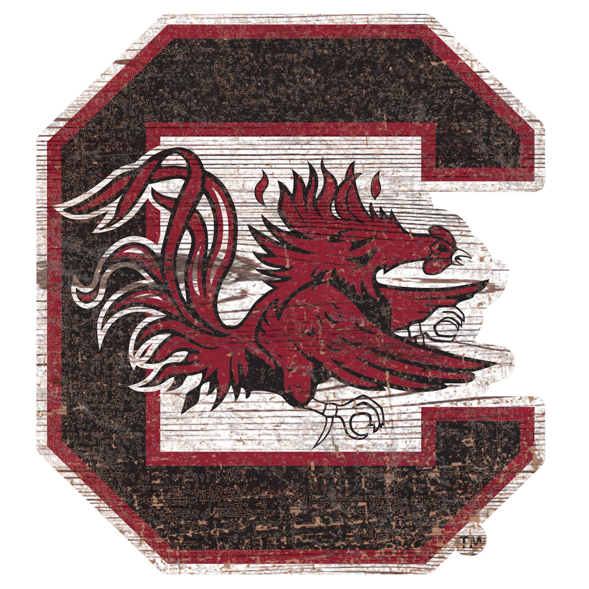 Front. Fan Creations - South Carolina Gamecocks Distressed Logo Cutout Sign - Multicolor.