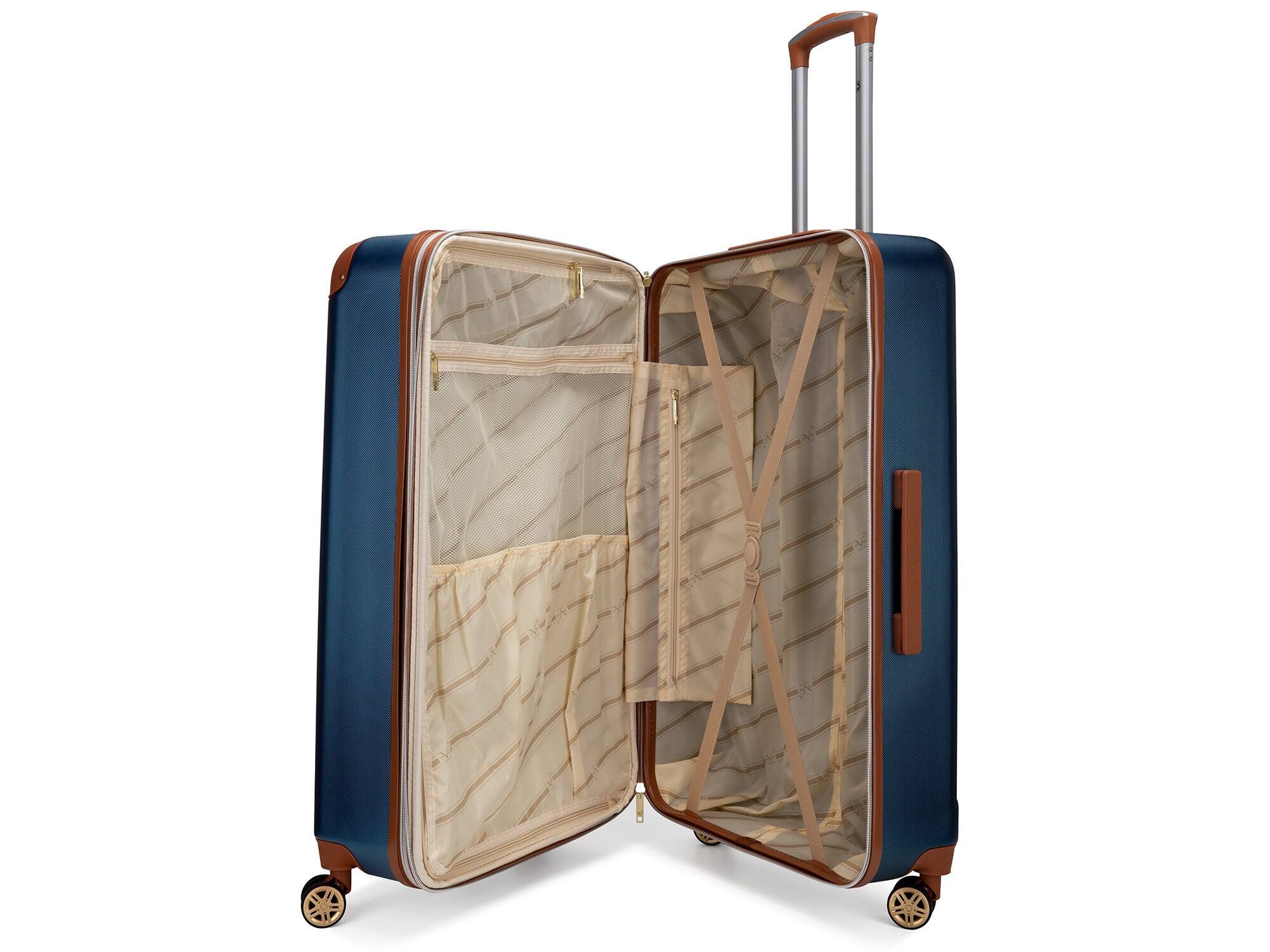 Left. 19v69 ITALIA - 19V69 ITALIA Vintage 3 Piece Expandable Retro Spinner Luggage Set - Blue - Navy.