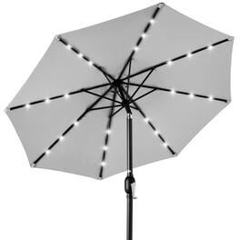 Best Choice Products - 10ft Solar LED Lighted Patio Umbrella w/ Tilt Adjustment, UV-Resistant Fabric - Fog Gray