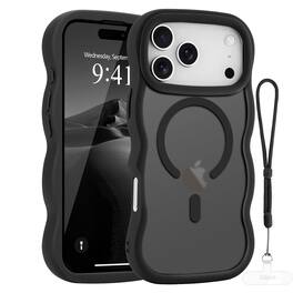 Dteck - Curly Wavy Frame Case for iPhone 17 Pro Max, Compatible with MagSafe, Shockproof Translucent Frosted Back Phone Cover - Black