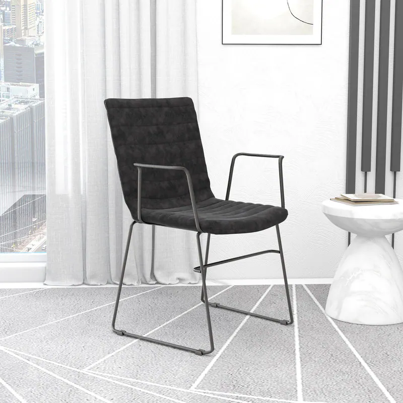 Left. LeisureMod - Zylar Office ArmChair with PU Leather, Foam Cushion, Stainless Steel Base & Ergonomic Support - Charcoal.