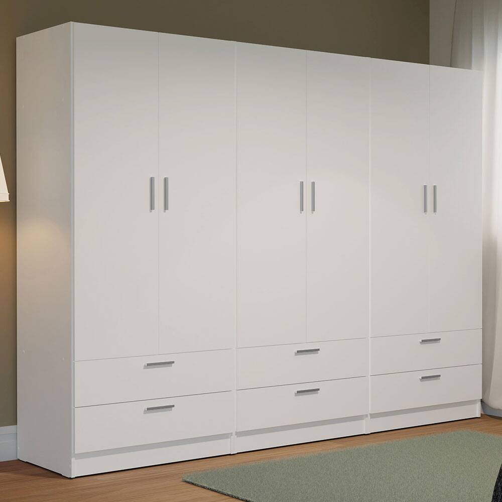 Angle. Madesa - Madesa 6 Doors 6 Drawers Wardrobe with Shelves and Hanging Space 94"L - White - White.