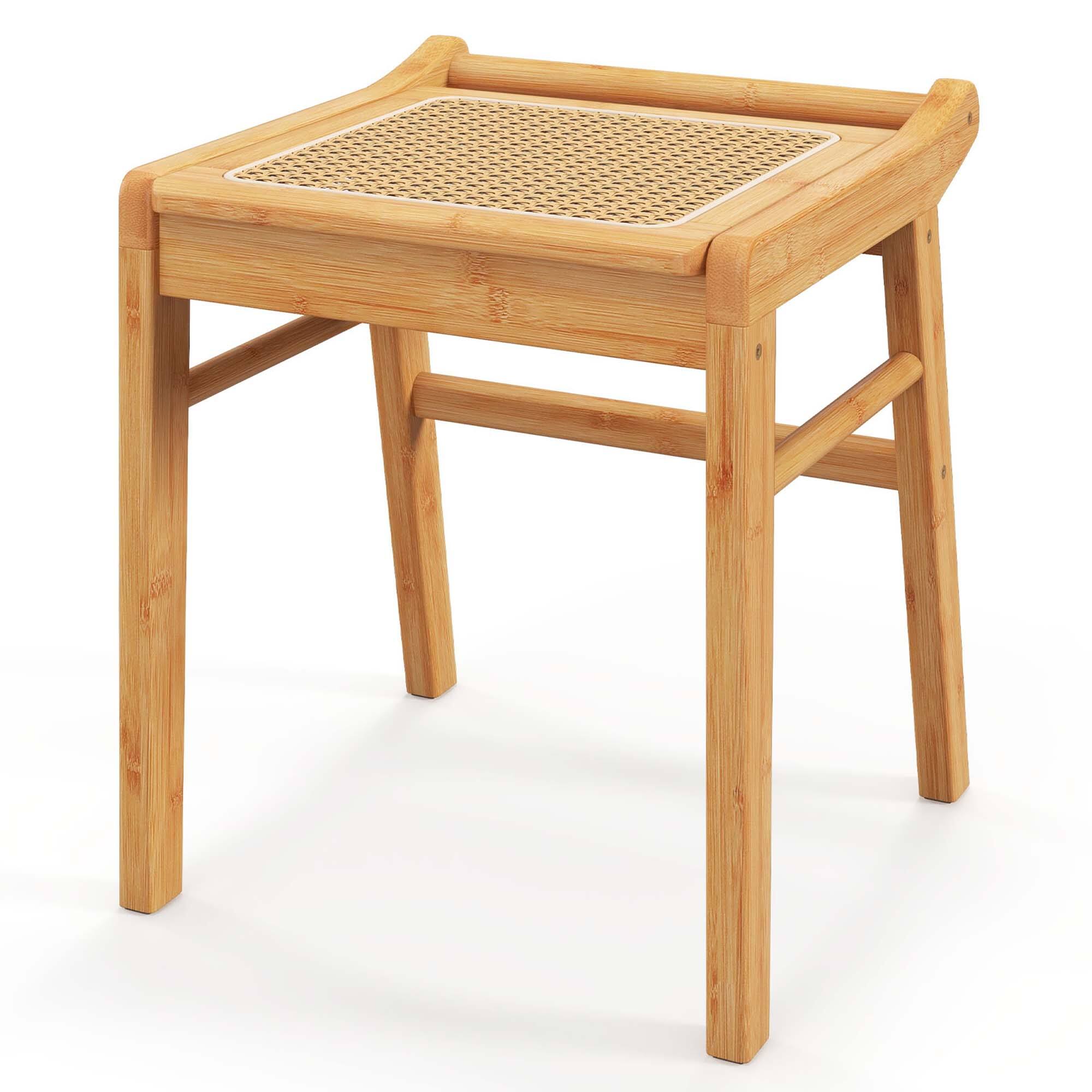 Costway - Bamboo Vanity Stool Rattan Top Ottoman Footrest for Living Room Bedroom - Natural