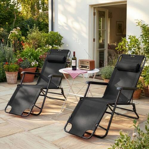 Alt View 8. Winado - Folding Lounge Camping Reclining Chair with Removable Pillow, Potable Zero Gravity Chair for Outdoor Indoor Balconies - Black.