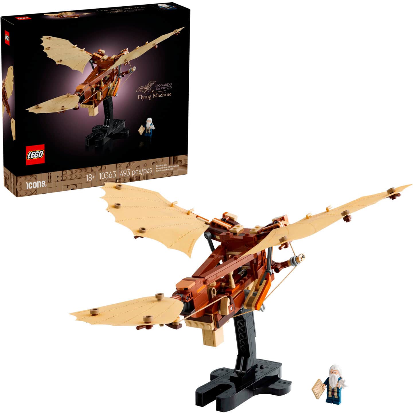 The text on the image reads: "LEGO Icons: Sonarado Da Vinci's Flying Machine - 10363 - 493 pcs/pzs - 18+".