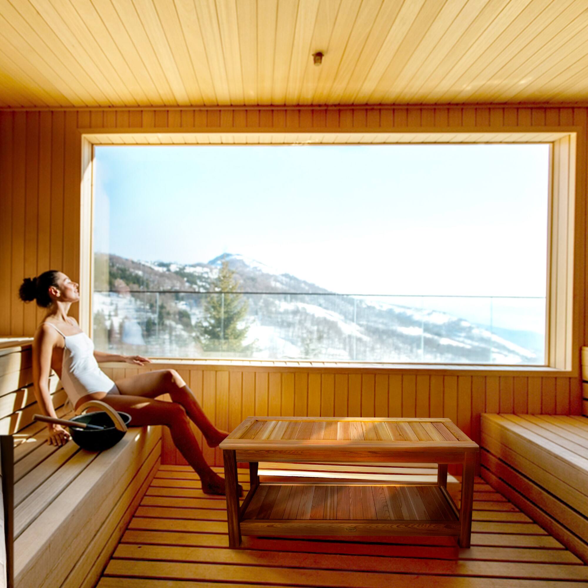 Alt View 4. All Things Cedar - All Things Cedar 44” Deluxe Wood Sauna Bench, Indoor Outdoor Seating, Natural - Natural.