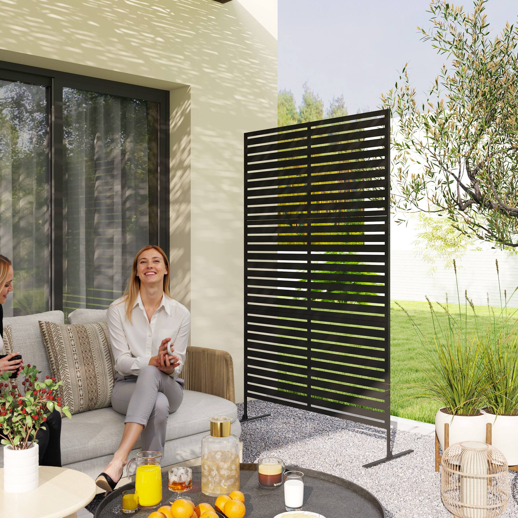 Alt View 1. Outsunny - Privacy Fence Screen, Metal Outdoor Privacy Screen Climbing Plant Trellis with Stand - Black.