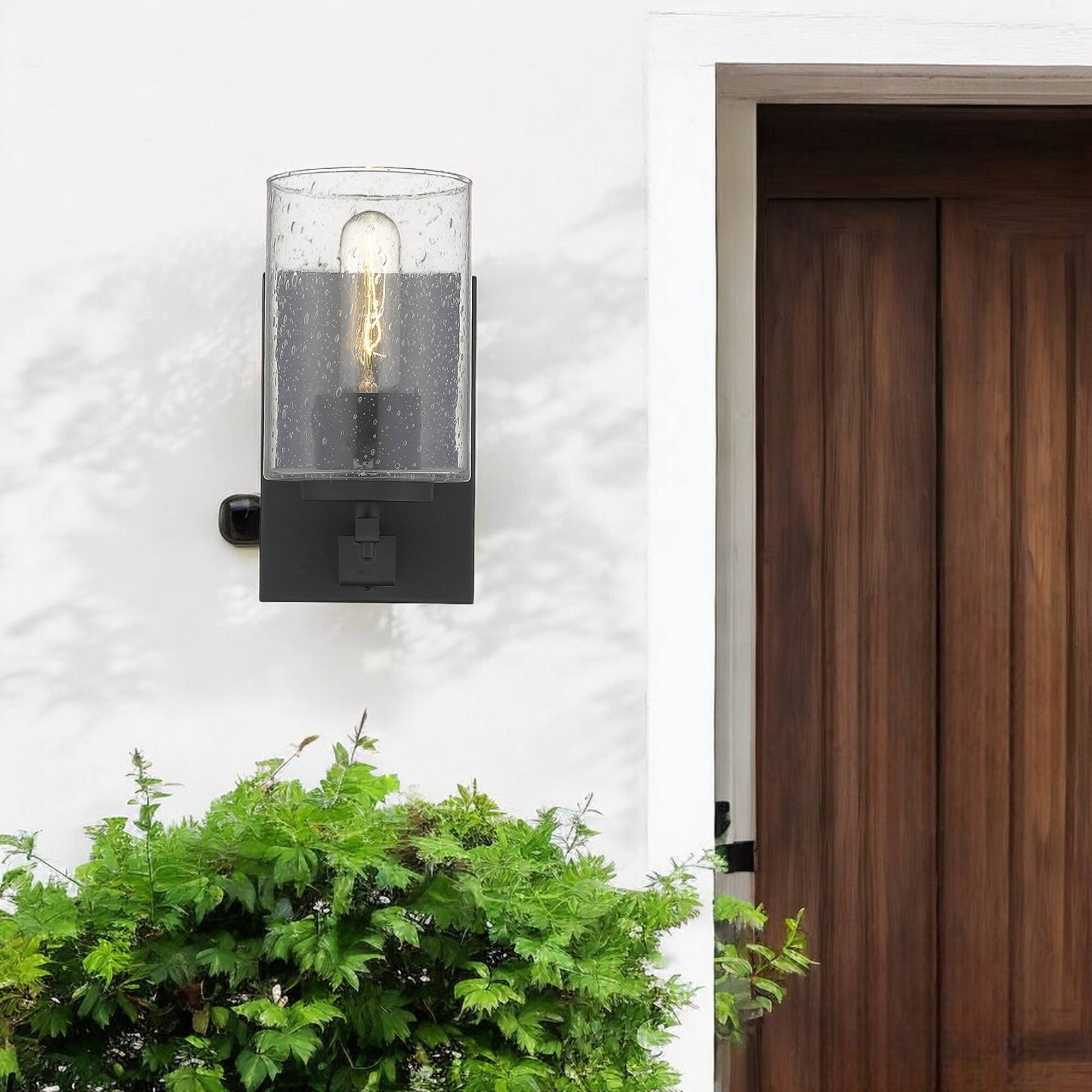 Angle. Hivvago - Hivvago Black Metal and Textured Glass Wall Sconce - Black.