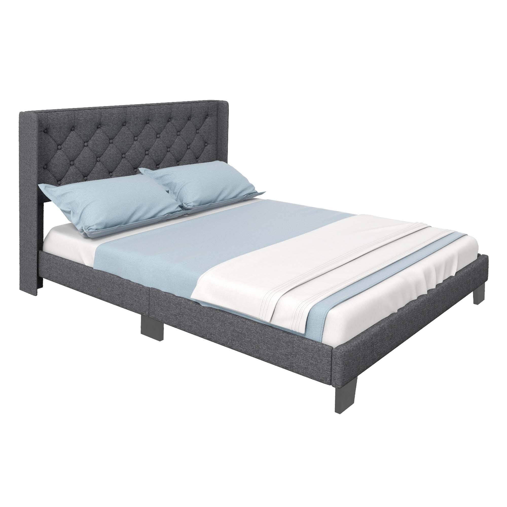 Alt View 7. Costway - Costway Queen Size Upholstered Platform Bed Tufted Headboard Mattress Foundation - Grey.