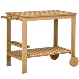 Outsunny - Bar Cart, Wood Rolling Home Bar & Serving Cart ,2 Shelves, Wine Bottle Holders for Garden - Natural wood