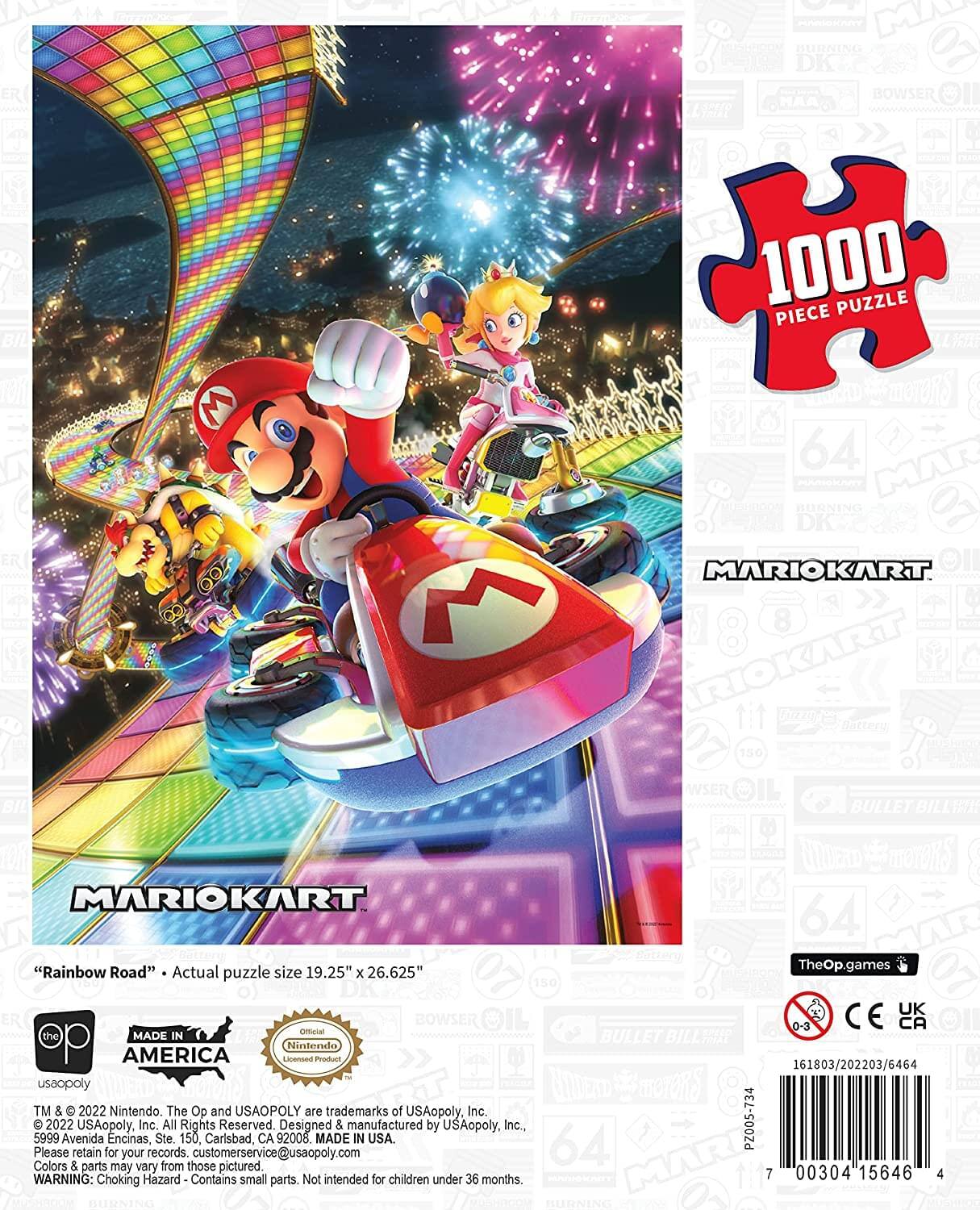MM CUEO ER AMAM SO MAN BURNING DK&C 07 BOWSER MAA BIL 1OR ER 3 1000 PUZZLE PIECE MOTORd 64 MAR BURNING DRO MARIOKART Oll 8 RIOKART Cirer Qattery 150 WSER BULLET BILL L B UNERD mOTORS MARIOKART 64 "Rainbow Road" Actual size 19.25" 26.625" TheOp.games puzzle X 150 UK BOWSER OIL 0-3 CE CA onca the MADE IN BULLET BILL Nintendo AMERICA ensd Product 161803/202203/6464 usaopoly UnDERD mROTORS TM & 2022 Nintendo. The Op and USAOPOLY are trademarks of USAopoly, Inc. 5999 2022 Avenida USAopoly. Encinas, Inc. Ste. All 150 Rights Carlsbad, Reserved 92008 Designed MADE & manufactured IN USA. by USAopoly, Inc., 64 PZ