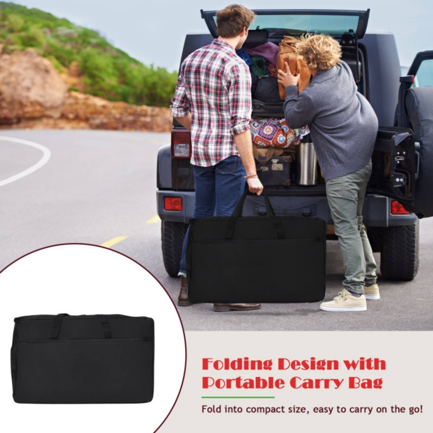 Folding Design with Portable Carry Bag  
Fold into compact size, easy to carry on the go!