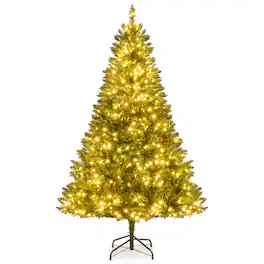 Costway - 6 FT Artificial Christmas Tree with 814 Branch Tips, 700 Warm White LED Lights - Green