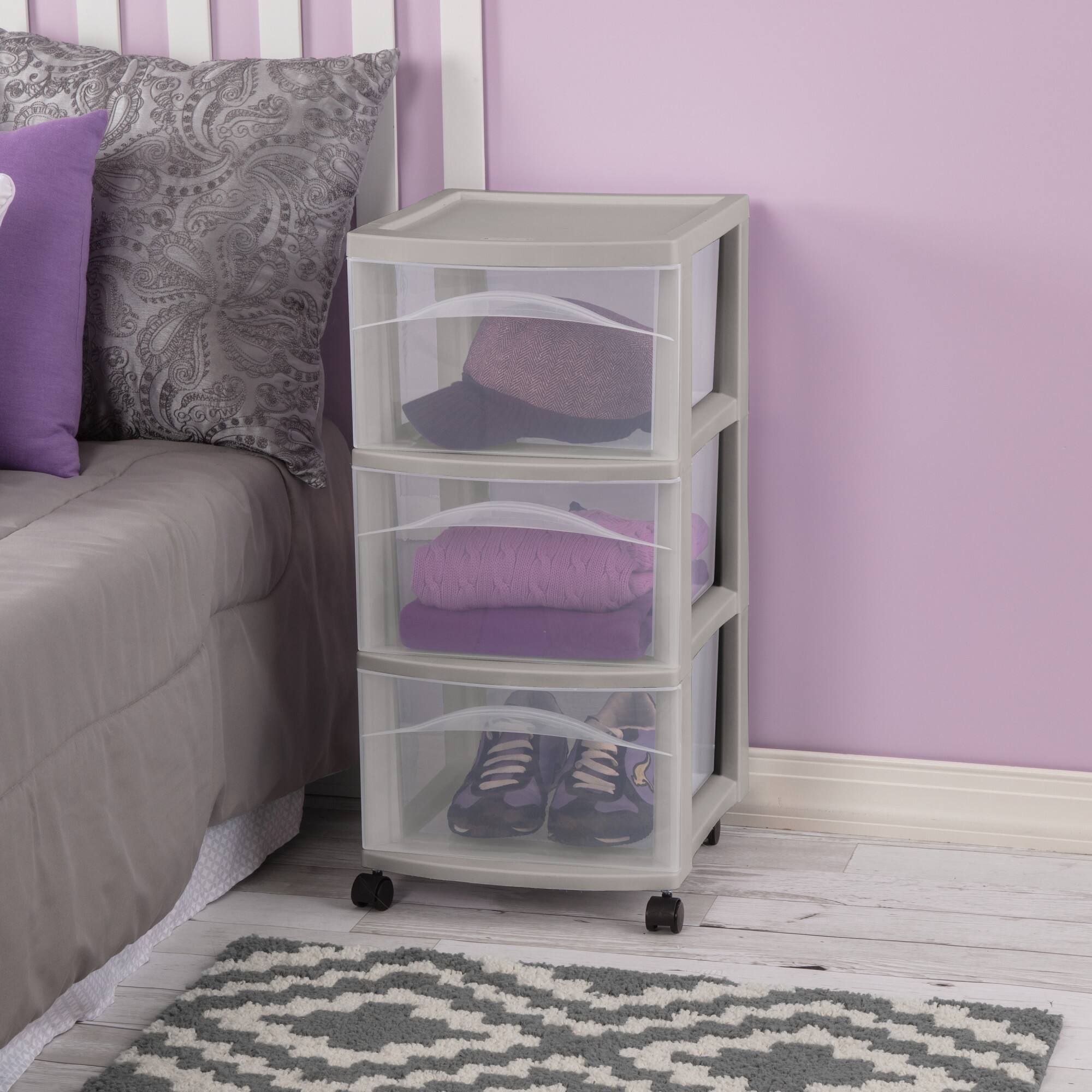 Alt View 2. Sterilite - Sterilite 3 Drawer Storage Cart, Plastic Rolling Organization, Grey Pumice, 8 Pk - Grey Pumice.