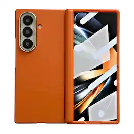 Dteck - for Samsung Galaxy Z Fold7 Hinge Protection Magnetic Case with Tempered Glass Film Shockproof Matte Rugged Slim Cover - Orange
