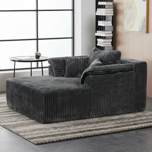 Left. Anysun - 60" Oversized Corduroy Chaise Lounge - Boneless Sofa Bed, Deep-Seat Sleeper Couch for Living Room, No Assembly - Gray.