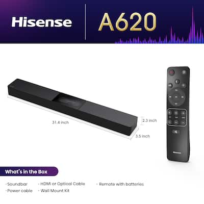 Hisense 2.1 Channel 240W Soundbar with Built in Subwoofer (A620 Hisense 2.1 Channel 240W Soundbar with Built in Subwoofer (A620