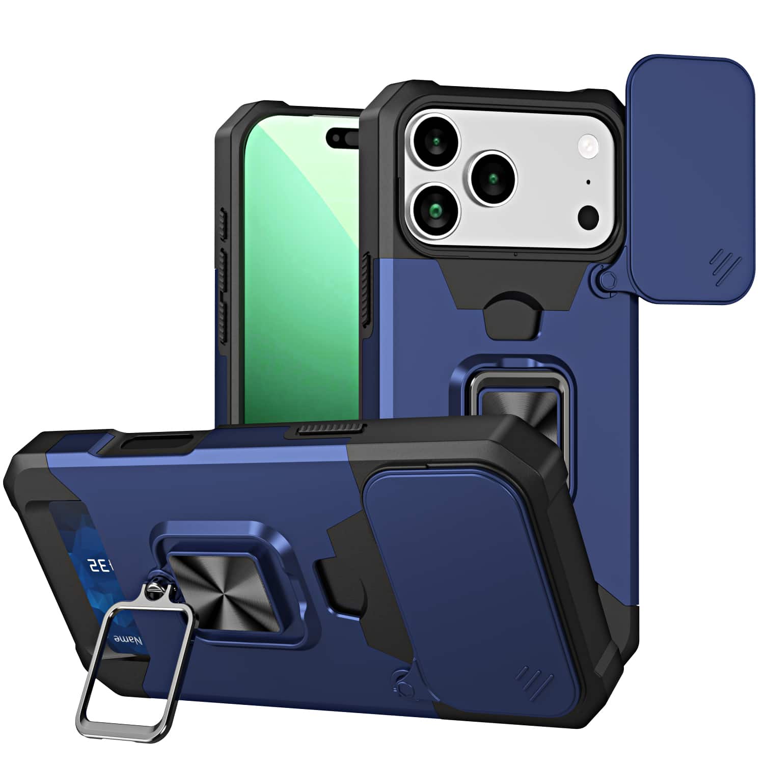 Dteck - Wallet Card Case for iPhone 17 Pro Max, Magnetic Heavy Duty Shockproof Lens Protection Ring Kickstand Cover - Navy price history on PriceWatchPro