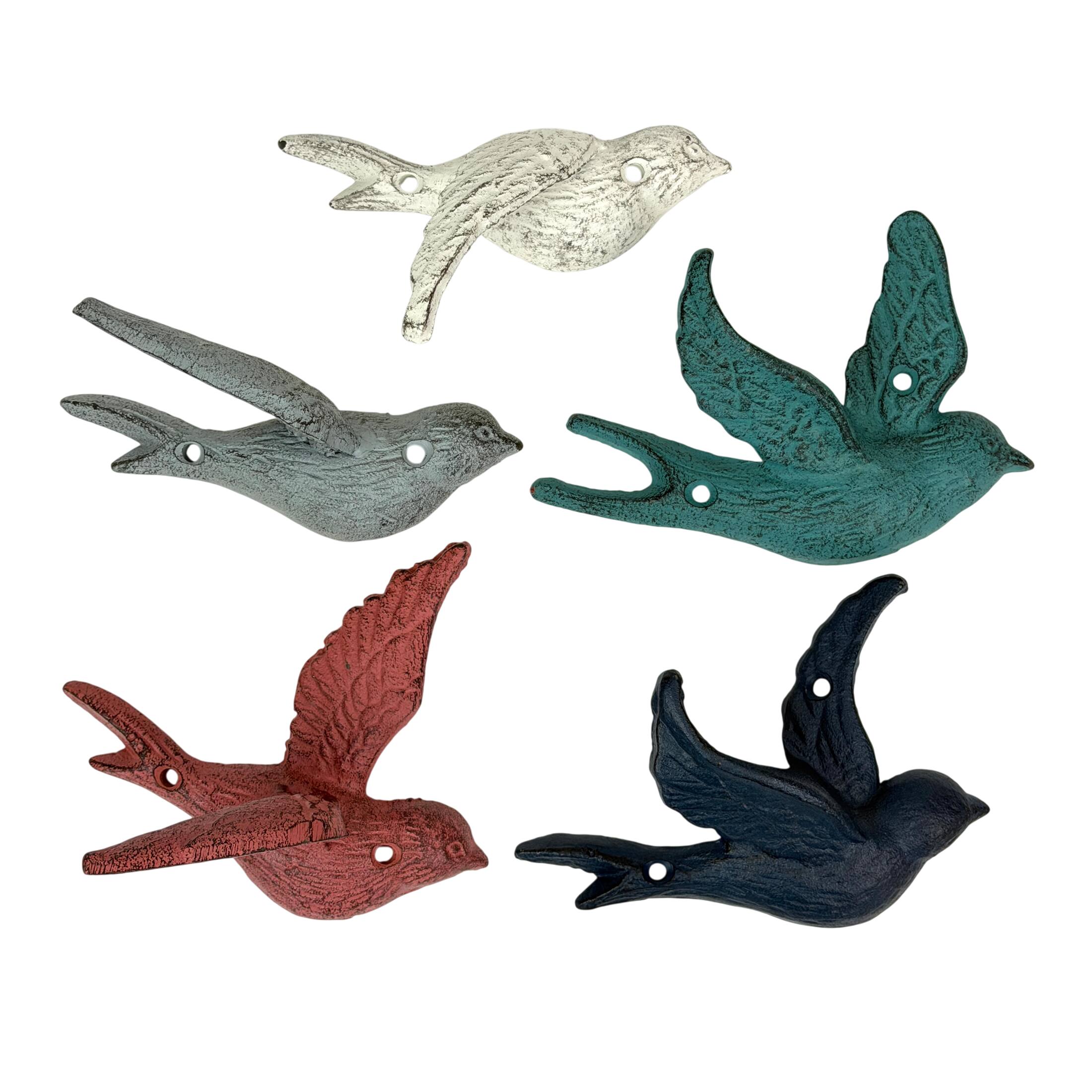 Front. Zeckos - Set of 5 Coastal Coral Cast Iron Distressed Finish Flying Birds Wall Decor - Coral.