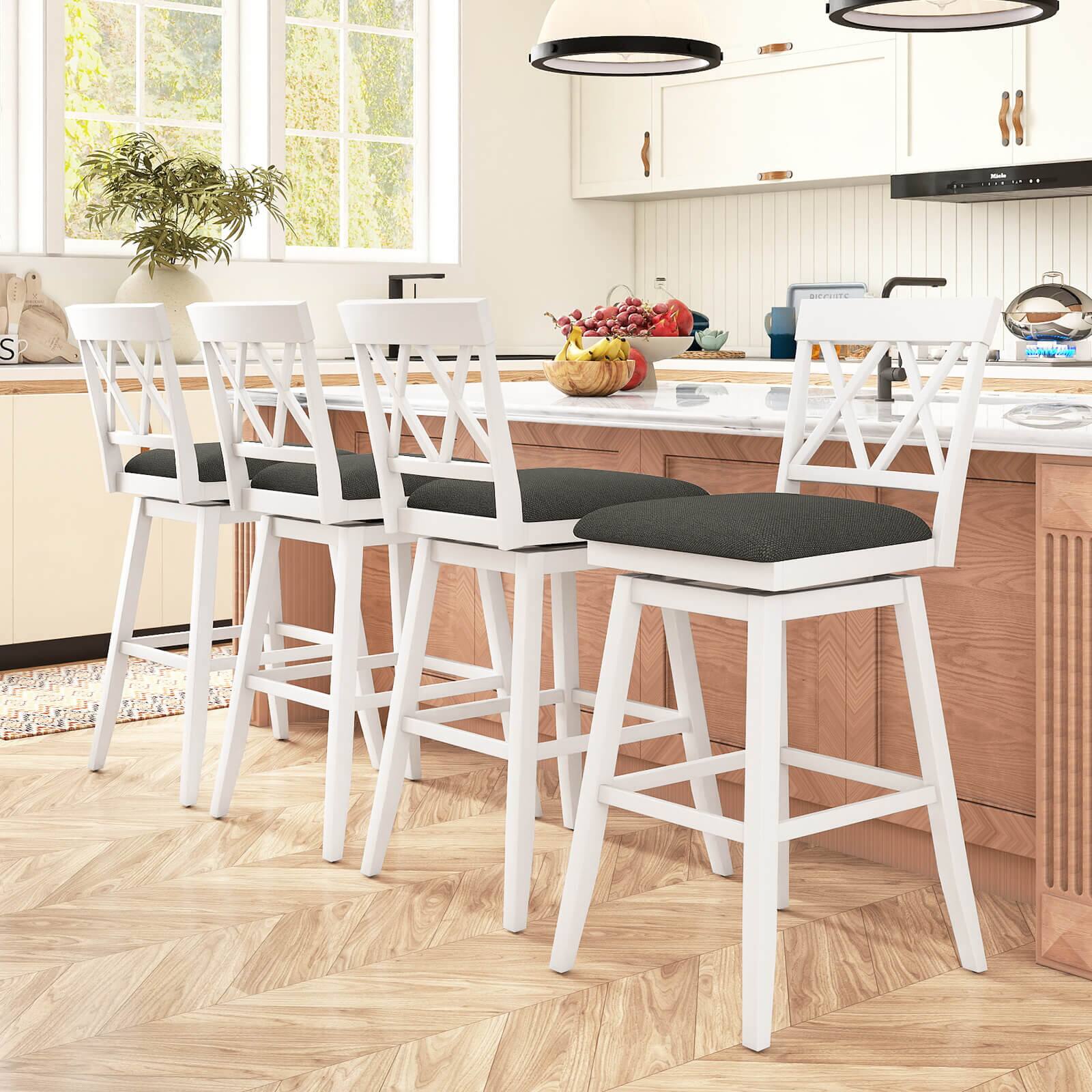 Alt View 4. Costway - 2 PCS 29" Bar Stool Wooden Chair with Contoured Backrest Swivel Padded Seat for Kitchen - Beige/Brown.