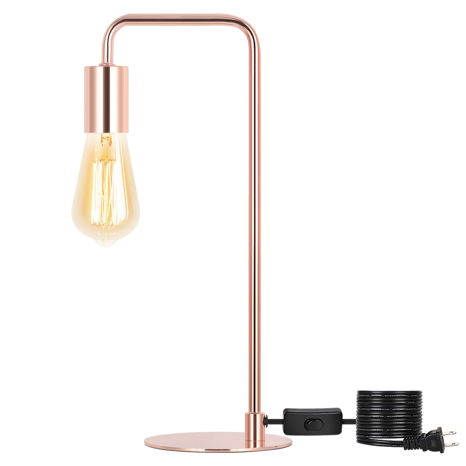 Oumilen - Industrial Desk Table Nightstand Lamp Gold Bedside Lamp Metal Base Dorm Light